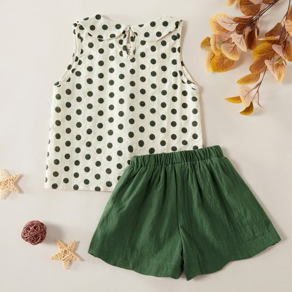 2-piece Pretty Polka Dots Doll Collar Linen Tank and Solid Shorts Set